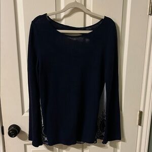 Caslon Dark Blue Long Sleeve Top w/ accent back fabric